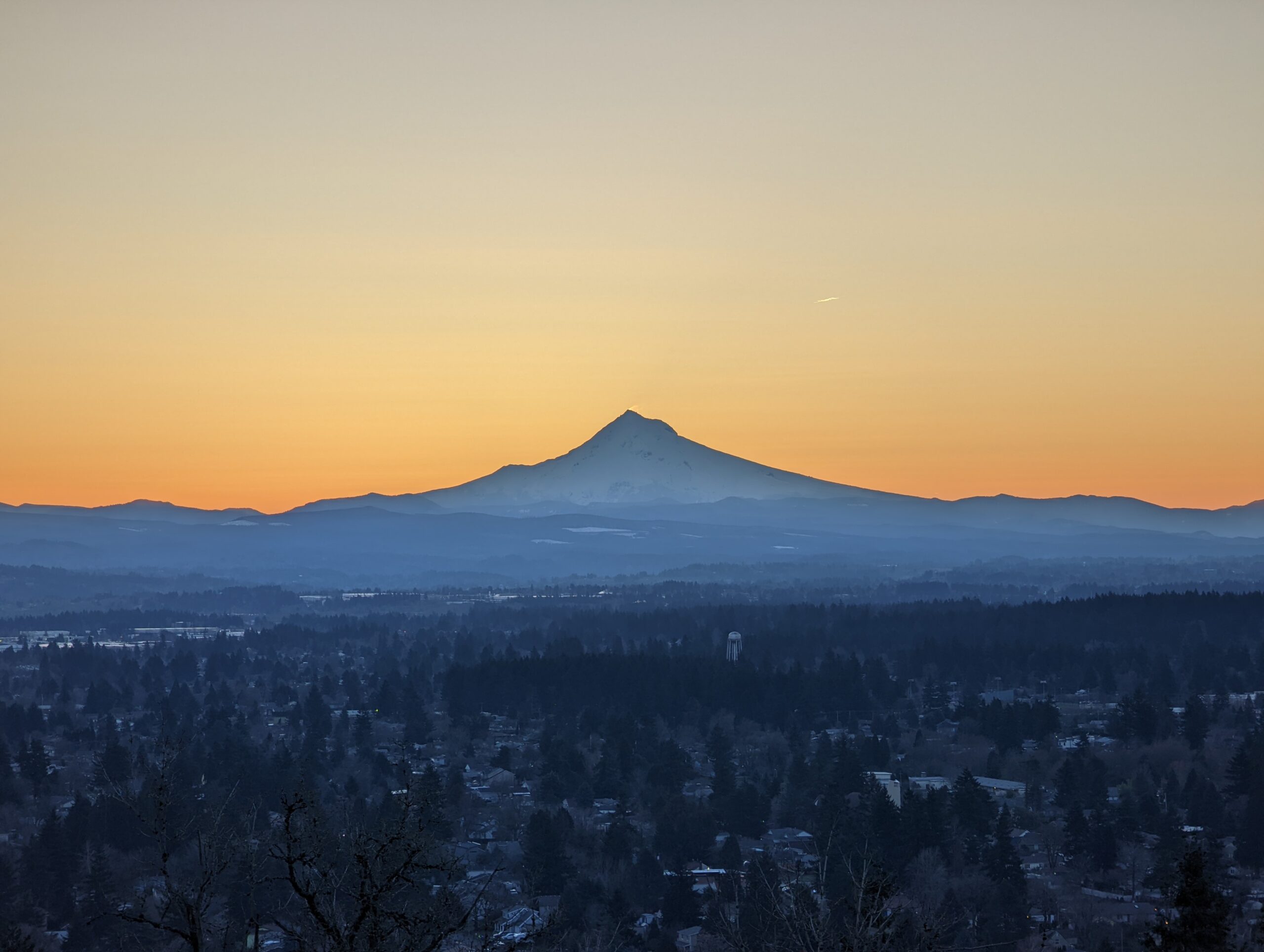 Mount Hood as seen from Rocky Butte before sunrise.